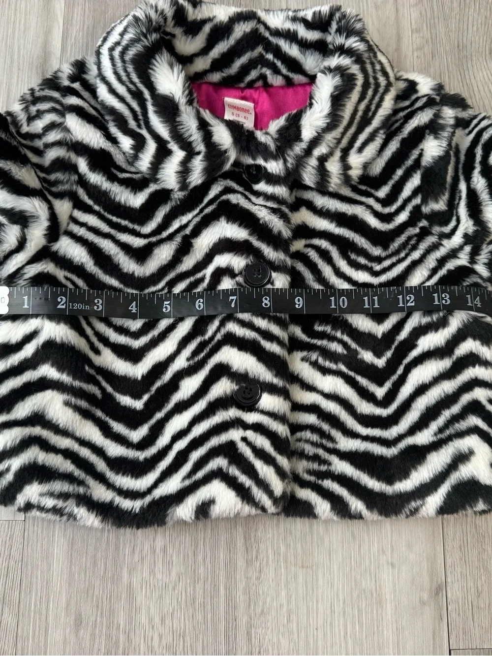 Gymboree Wild One Faux Fur Zebra Stripe Crop Coat Jacket small 5/6